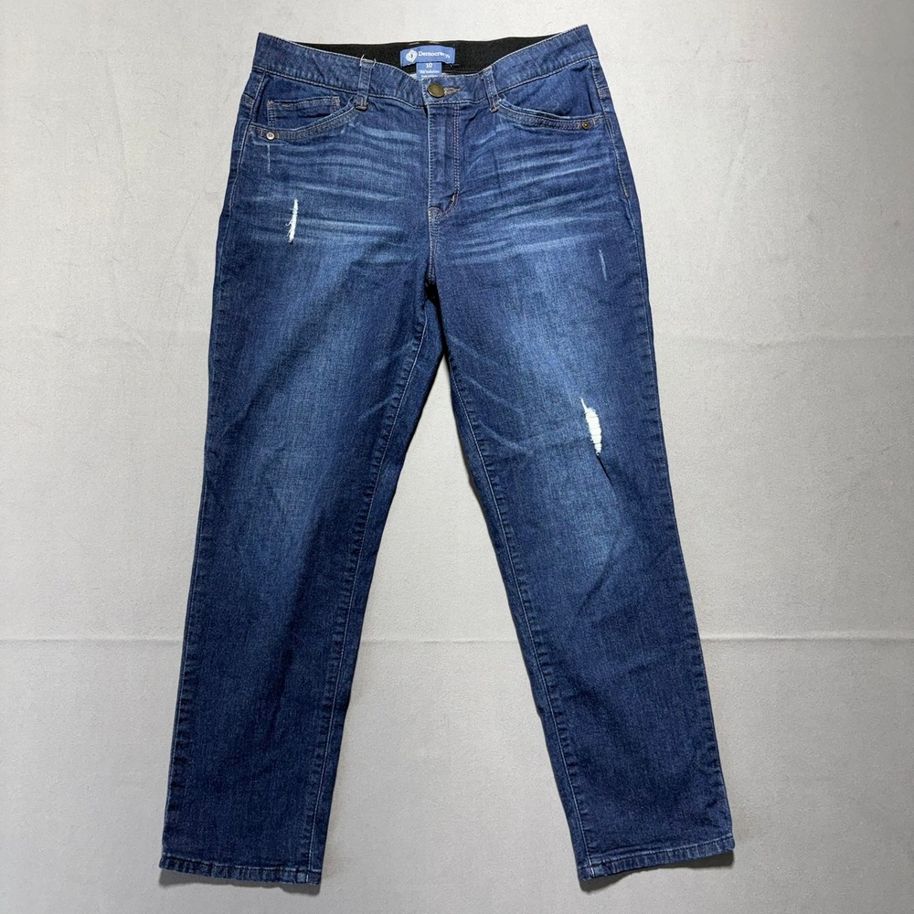 Democracy Ab-solution Straight Leg Distressed Dark Wash Jeans Womens 10